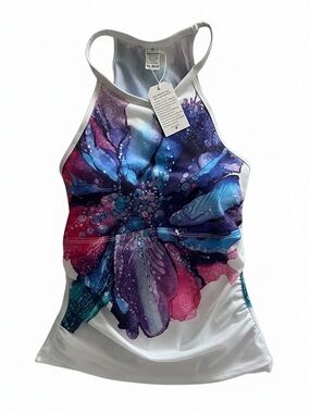 NWT purple pink watercolor flower TikTok tankini bathing suit top medium NEW